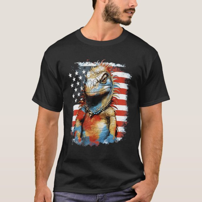 4th Of July US Flag Iguana T Shirt (Framsida)