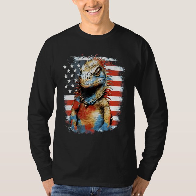 4th Of July US Flag Iguana T Shirt (Framsida)