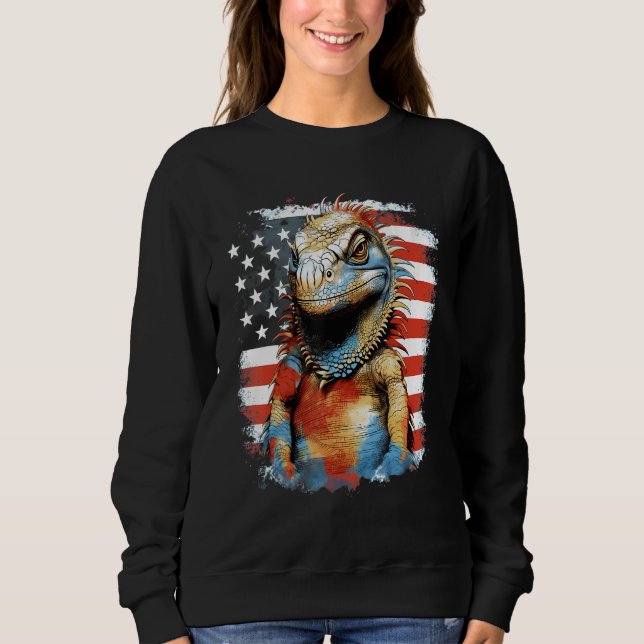 4th Of July US Flag Iguana T Shirt (Framsida)