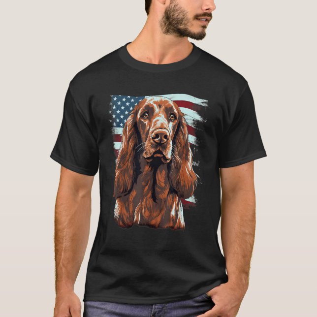4th Of July US Flag Irish Setter Dog 1 T Shirt (Framsida)