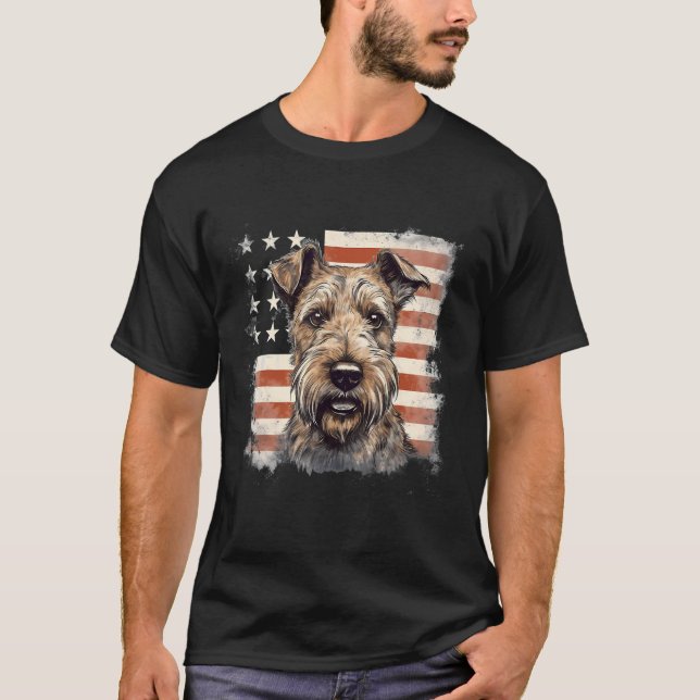 4th Of July US Flag Irish Terrier Dog T Shirt (Framsida)