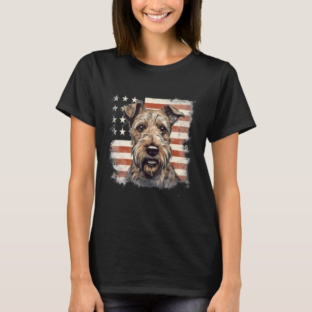 4th Of July US Flag Irish Terrier Dog T Shirt (Framsida)