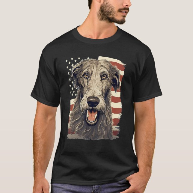 4th Of July US Flag Irish Wolfhound Dog 1 T Shirt (Framsida)