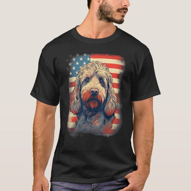 4th Of July US Flag Labradoodle Dog T Shirt (Framsida)