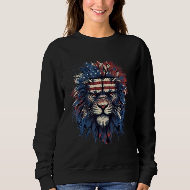4th Of July US Flag Lion T Shirt (Framsida)