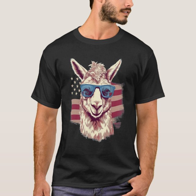 4th Of July US Flag Llama T Shirt (Framsida)