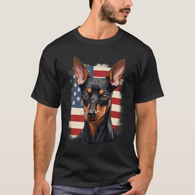 4th Of July US Flag Miniature Pinscher Dog 1 T Shirt (Framsida)