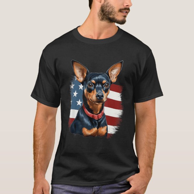 4th Of July US Flag Miniature Pinscher Dog 2 T Shirt (Framsida)