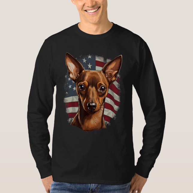 4th Of July US Flag Miniature Pinscher Dog T Shirt (Framsida)
