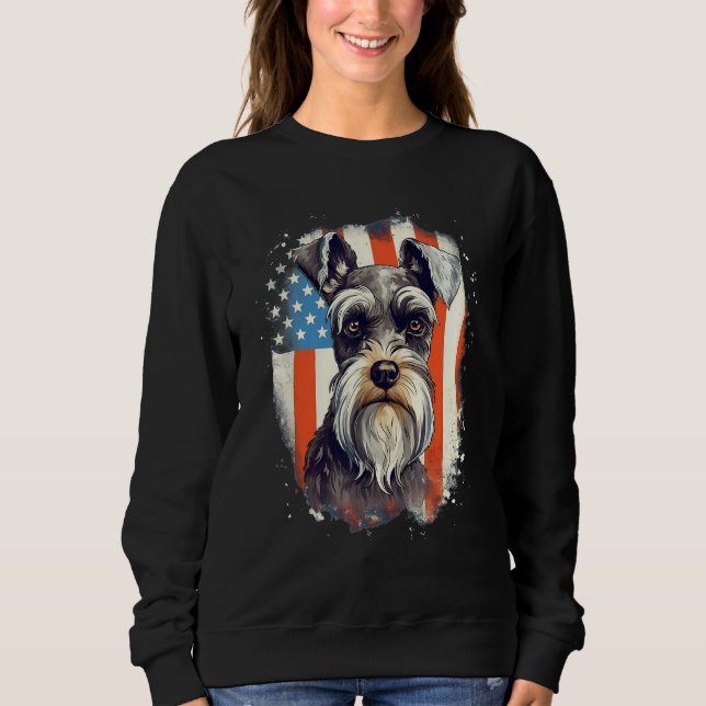 4th Of July US Flag Miniature Schnauzer Dog 3 T Shirt (Framsida)