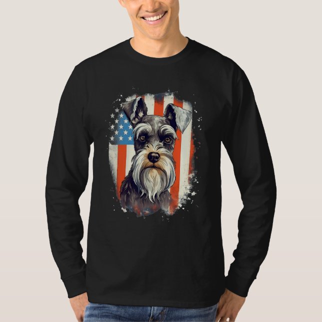 4th Of July US Flag Miniature Schnauzer Dog 3 T Shirt (Framsida)
