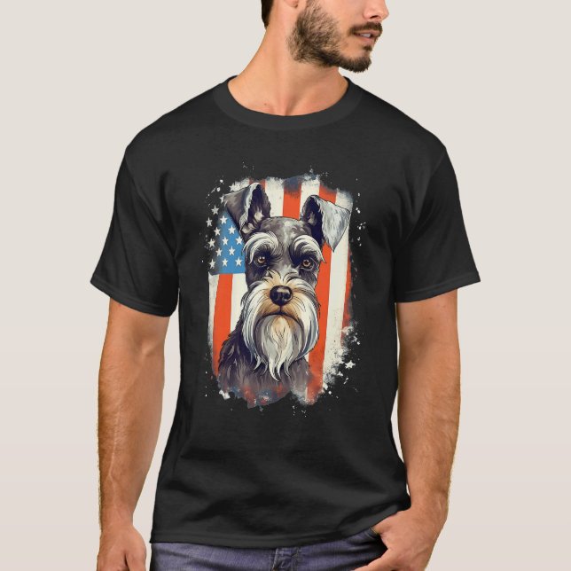 4th Of July US Flag Miniature Schnauzer Dog 3 T Shirt (Framsida)