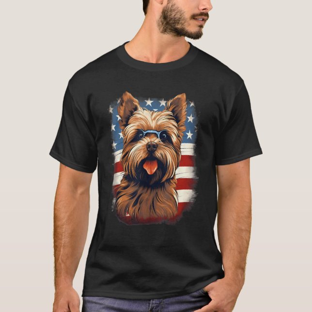 4th Of July US Flag Norfolk Terrier Dog T Shirt (Framsida)