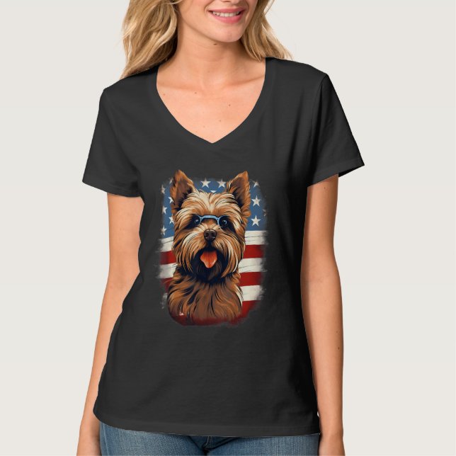 4th Of July US Flag Norfolk Terrier Dog T Shirt (Framsida)