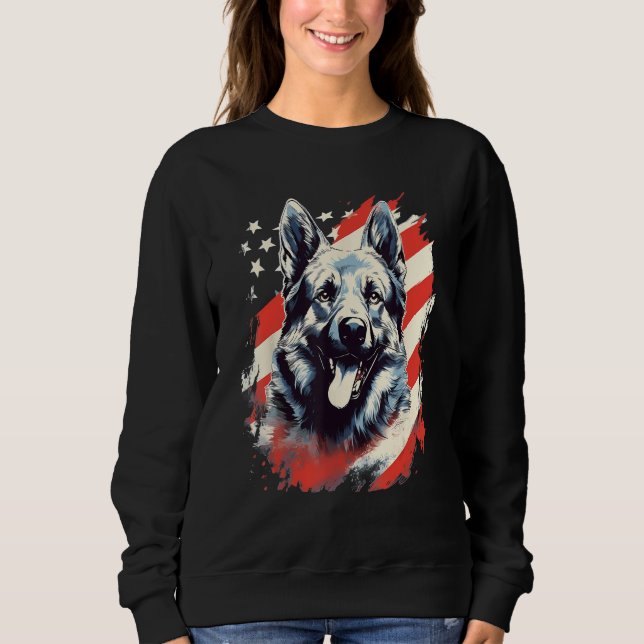 4th Of July US Flag Norwegian Elkhound Dog T Shirt (Framsida)