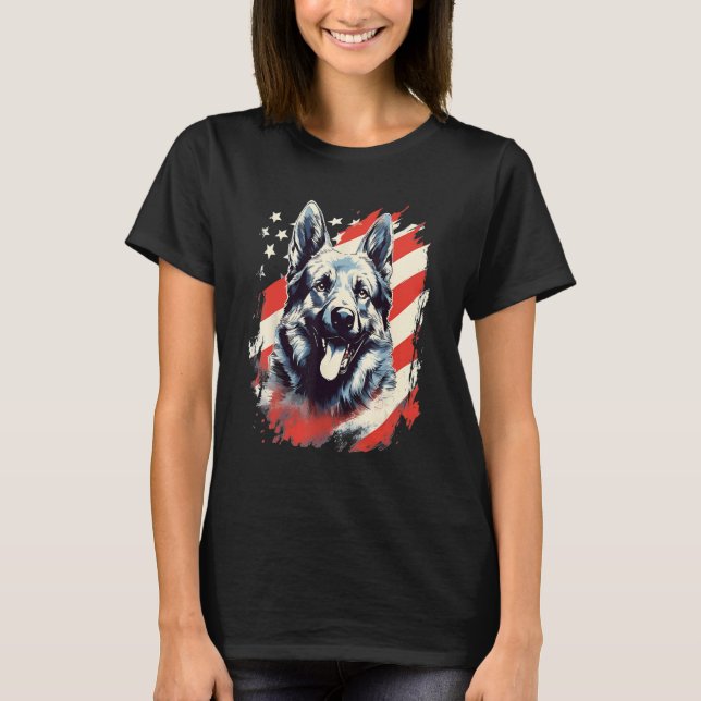 4th Of July US Flag Norwegian Elkhound Dog T Shirt (Framsida)