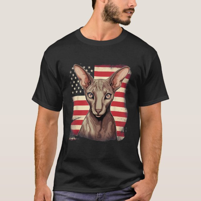4th Of July US Flag Oriental Shorthair Cat T Shirt (Framsida)