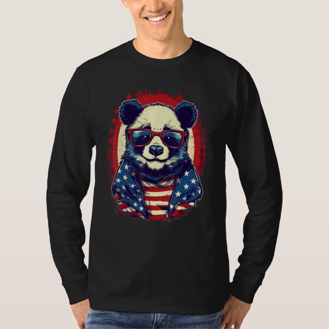 4th Of July US Flag Panda T Shirt (Framsida)