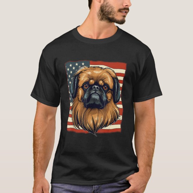 4th Of July US Flag Pekingese Dog T Shirt (Framsida)