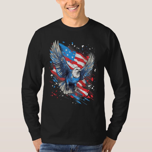 4th Of July US Flag Pigeon T Shirt (Framsida)