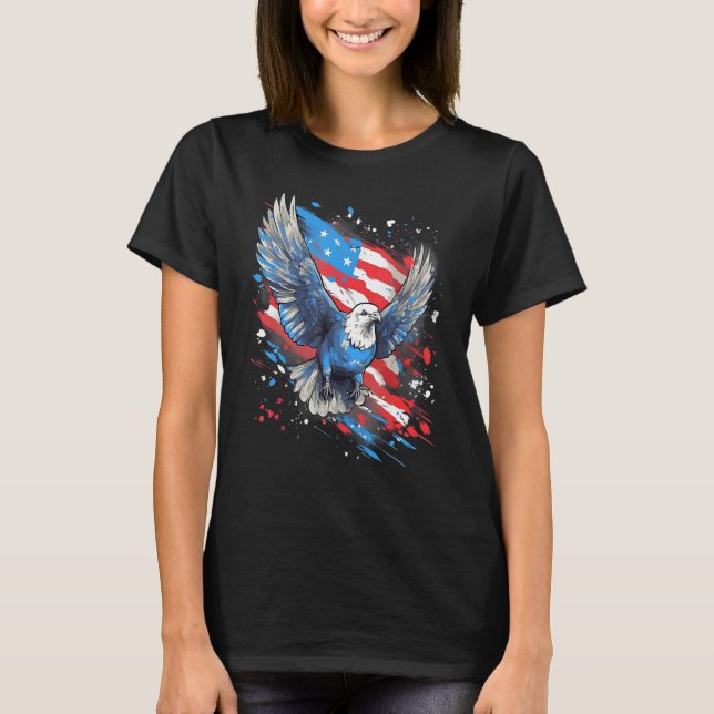 4th Of July US Flag Pigeon T Shirt (Framsida)