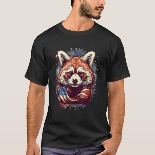 4th Of July US Flag Red Panda 2 T Shirt (Framsida)
