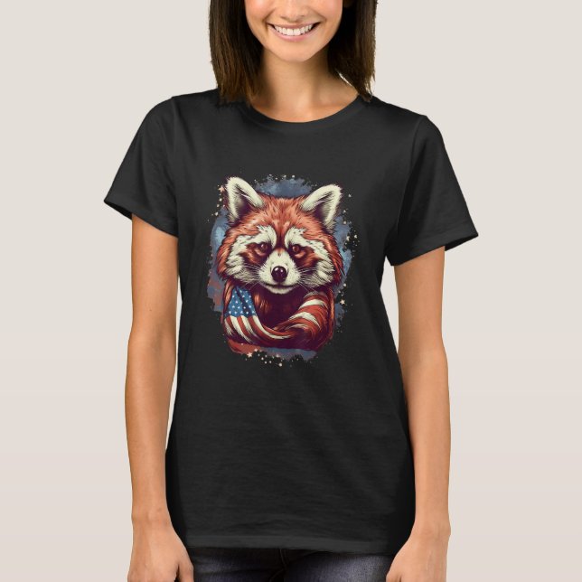 4th Of July US Flag Red Panda 2 T Shirt (Framsida)