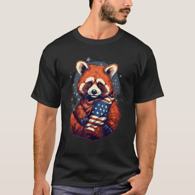 4th Of July US Flag Red Panda T Shirt (Framsida)