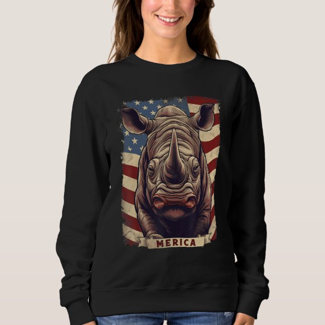 4th Of July US Flag Rhino T Shirt (Framsida)