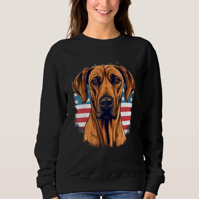 4th Of July US Flag Rhodesian Ridgeback Dog T Shirt (Framsida)