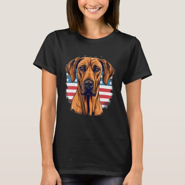 4th Of July US Flag Rhodesian Ridgeback Dog T Shirt (Framsida)