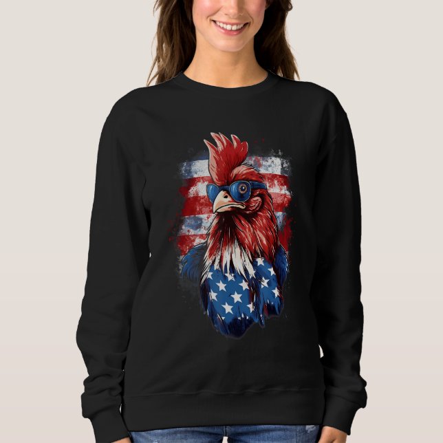 4th Of July US Flag Rooster T Shirt (Framsida)