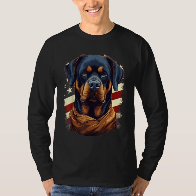 4th Of July US Flag Rottweiler Dog 1 T Shirt (Framsida)