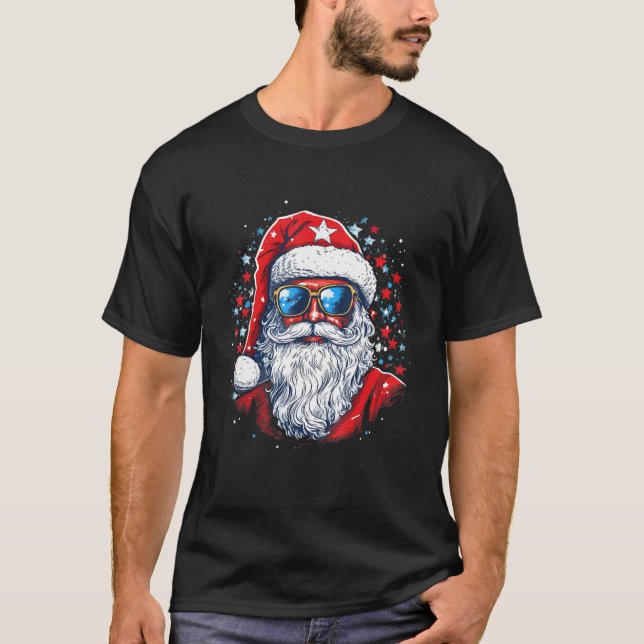 4th Of July US Flag Santa Claus 2 T Shirt (Framsida)