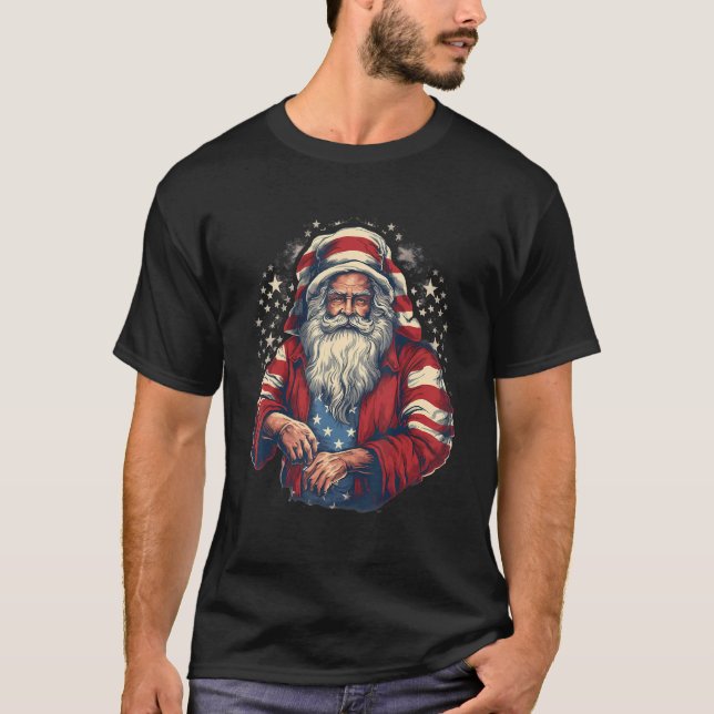 4th Of July US Flag Santa Claus 4 T Shirt (Framsida)