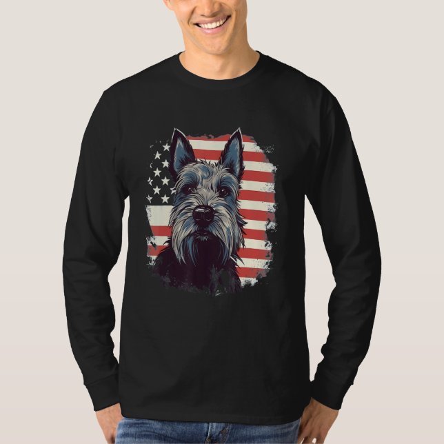 4th Of July US Flag Scottish Terrier Dog 3 T Shirt (Framsida)