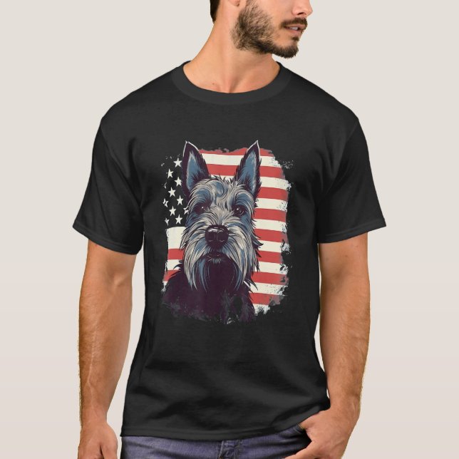 4th Of July US Flag Scottish Terrier Dog 3 T Shirt (Framsida)