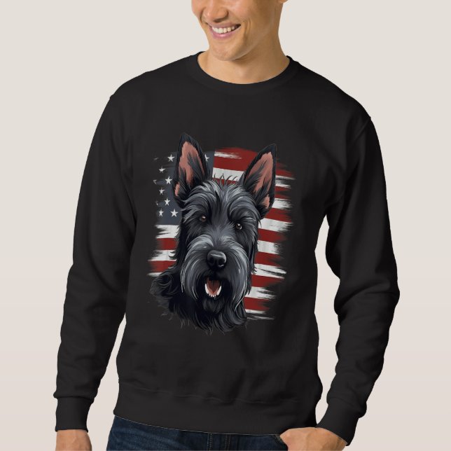4th Of July US Flag Scottish Terrier Dog Lång Ärmad Tröja (Framsida)