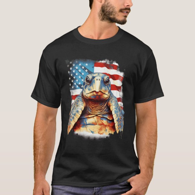 4th Of July US Flag Sea Turtle 1 T Shirt (Framsida)
