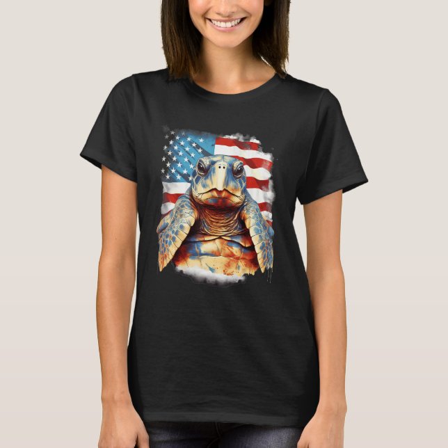 4th Of July US Flag Sea Turtle 1 T Shirt (Framsida)