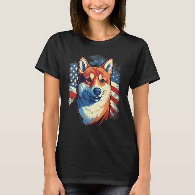 4th Of July US Flag Shiba Inu Dog T Shirt (Framsida)