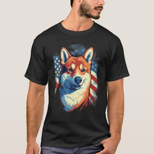 4th Of July US Flag Shiba Inu Dog T Shirt (Framsida)