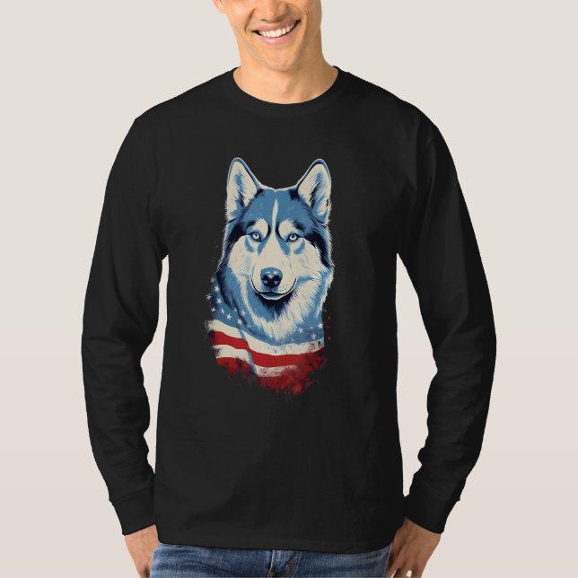 4th Of July US Flag Siberian Husky Dog T Shirt (Framsida)
