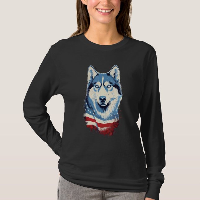4th Of July US Flag Siberian Husky Dog T Shirt (Framsida)