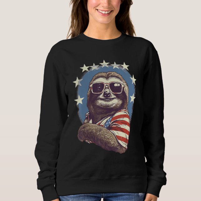 4th Of July US Flag Sloth T Shirt (Framsida)
