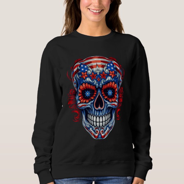 4th Of July US Flag Sugar Skull 1 T Shirt (Framsida)