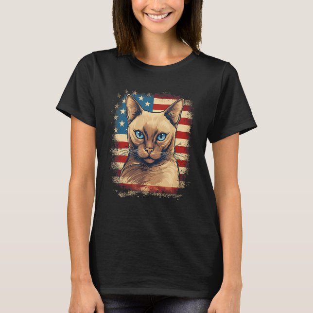 4th Of July US Flag Tonkinese Cat 1 T Shirt (Framsida)