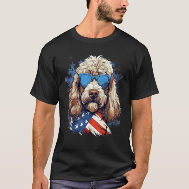 4th Of July US Flag Whoodle Dog T Shirt (Framsida)