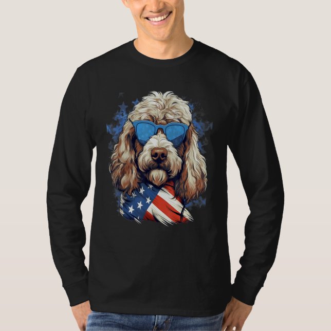 4th Of July US Flag Whoodle Dog T Shirt (Framsida)