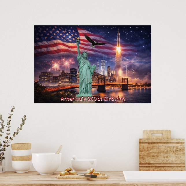 4th of July USA 250th Statue of Liberty Rocket Poster (Kök)